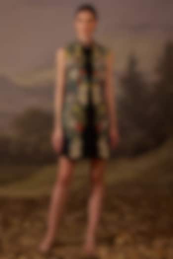 Black Cotton Silk Embroidered Mini Cocktail Dress by Samant Chauhan at Pernia's Pop Up Shop