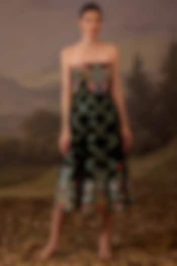 Black Velvet Embroidered Strapless Midi Party Wear Dress by Samant Chauhan at Pernia's Pop Up Shop