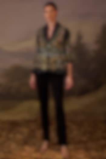 Black Cotton Silk Embroidered Jacket Set by Samant Chauhan at Pernia's Pop Up Shop