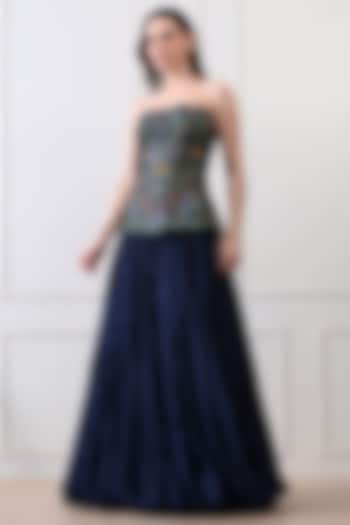 Blue Cotton Silk Skirt Set by Samant Chauhan at Pernia's Pop Up Shop