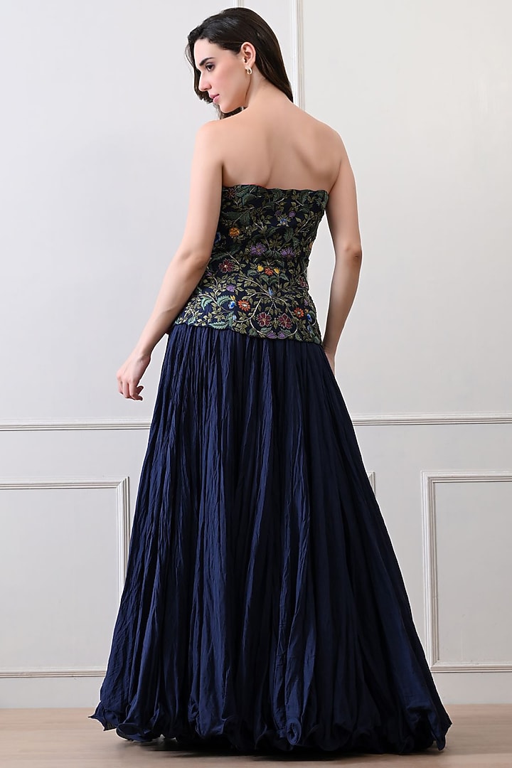 Blue Cotton Silk Skirt Set by Samant Chauhan at Pernia's Pop Up Shop