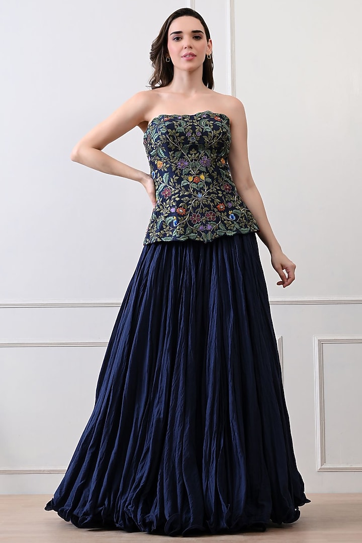 Blue Cotton Silk Skirt Set by Samant Chauhan at Pernia's Pop Up Shop