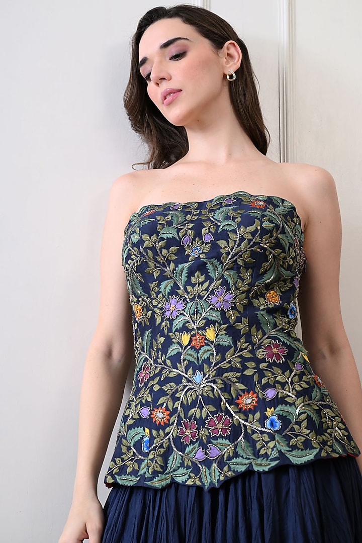 Blue Cotton Silk Skirt Set by Samant Chauhan at Pernia's Pop Up Shop