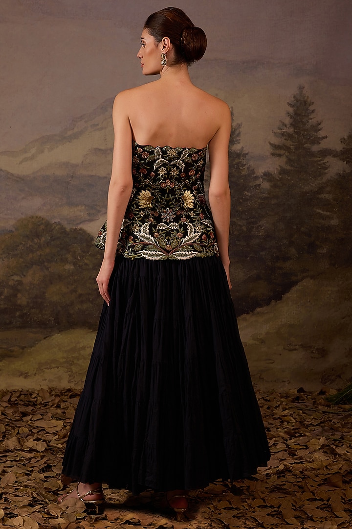 Black Cotton Silk Skirt Set by Samant Chauhan at Pernia's Pop Up Shop
