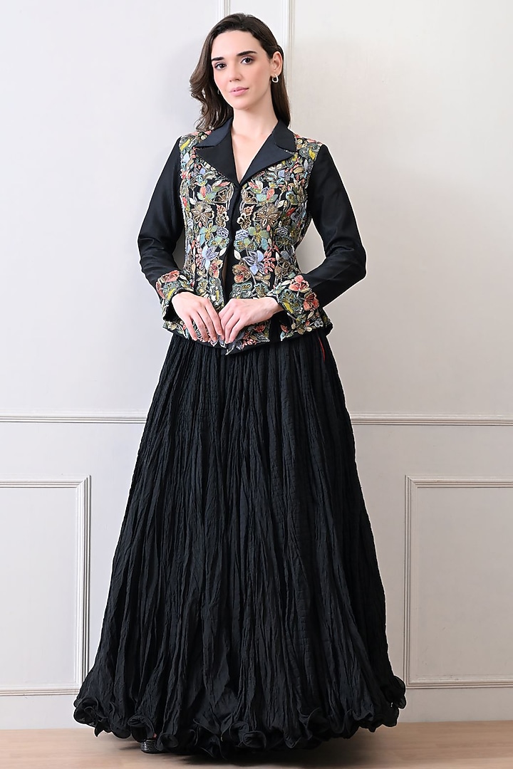 Black Cotton Silk Skirt Set by Samant Chauhan at Pernia's Pop Up Shop