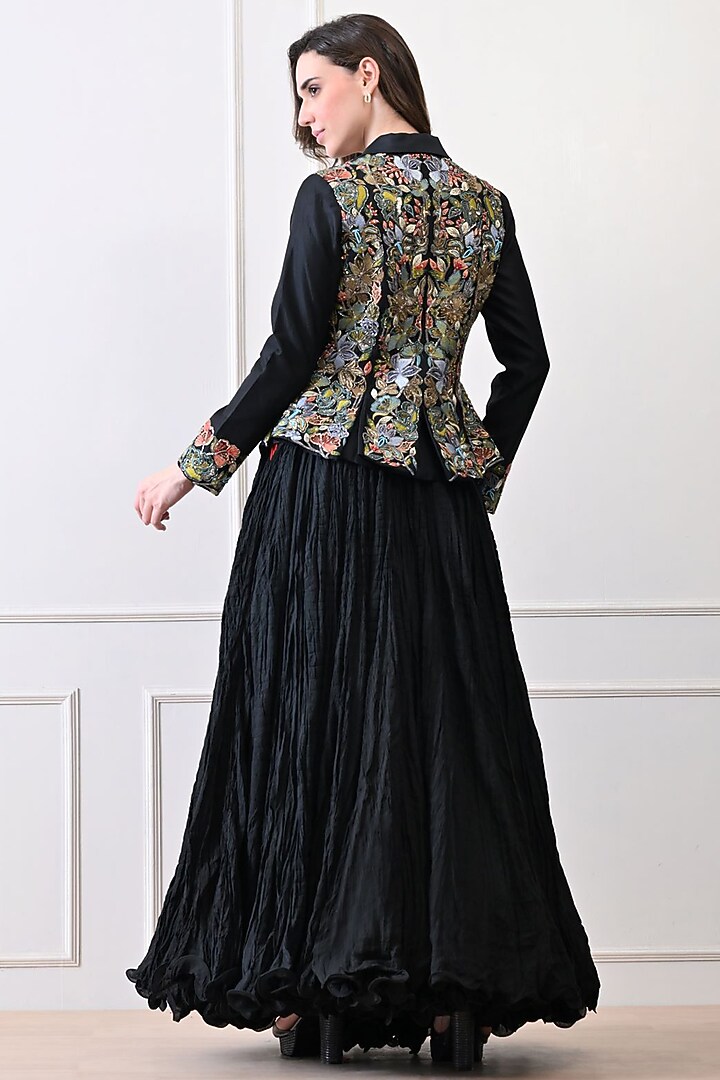 Black Cotton Silk Skirt Set by Samant Chauhan at Pernia's Pop Up Shop