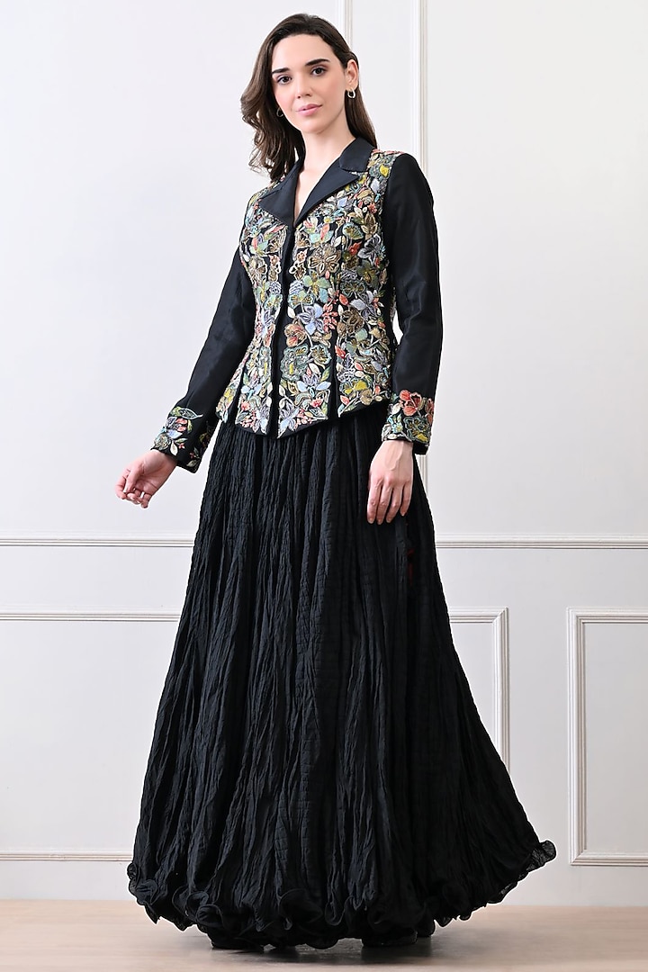 Black Cotton Silk Skirt Set by Samant Chauhan at Pernia's Pop Up Shop
