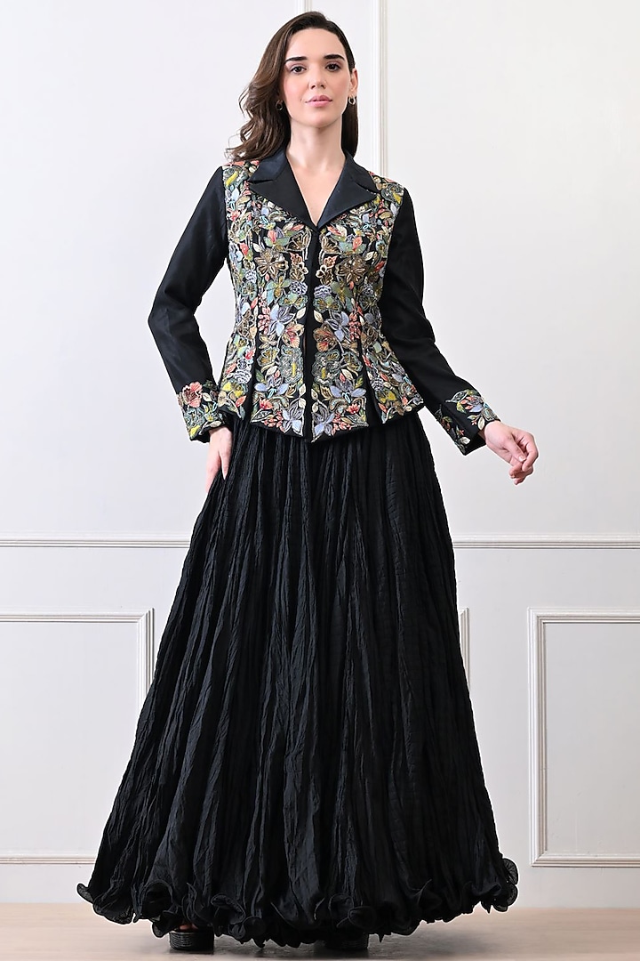 Black Cotton Silk Skirt Set by Samant Chauhan at Pernia's Pop Up Shop