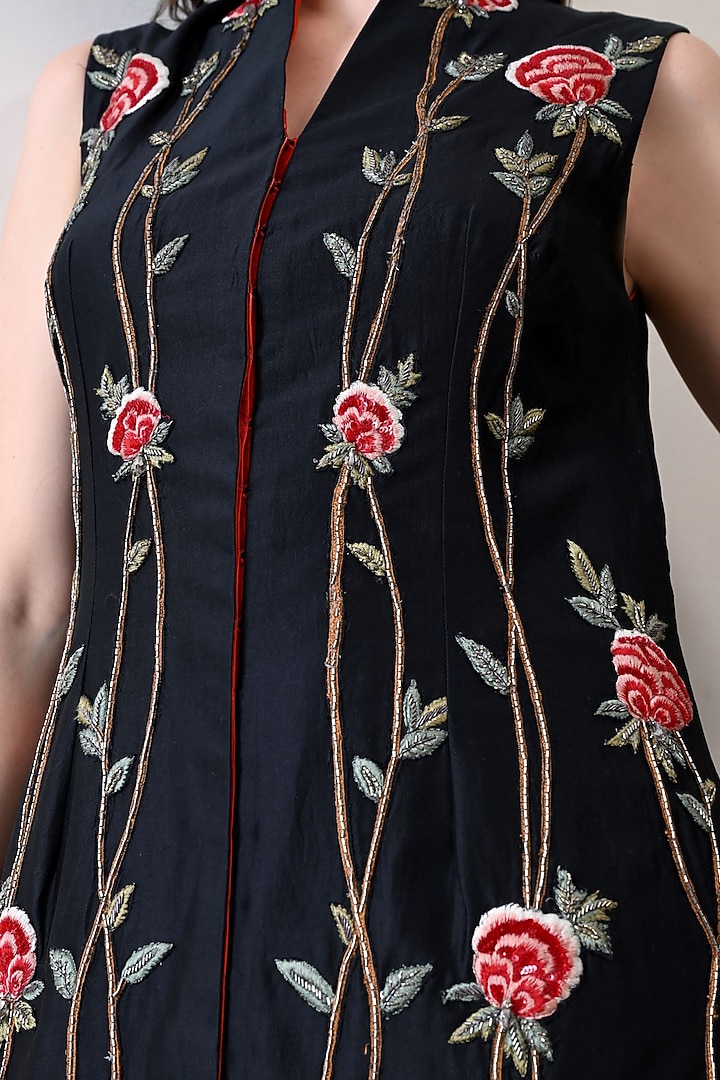 Black Cotton Silk Embroidered Skirt Set by Samant Chauhan at Pernia's Pop Up Shop