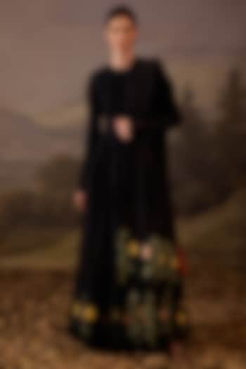 Black Cotton Silk Embroidered Wedding Anarkali Set by Samant Chauhan at Pernia's Pop Up Shop