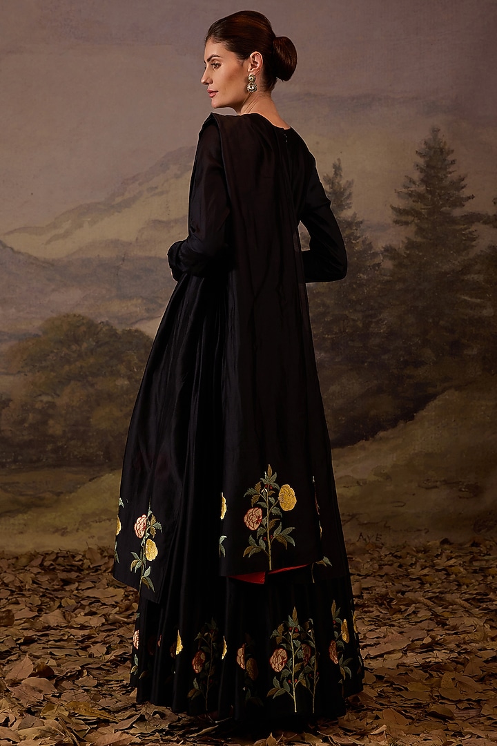 Black Cotton Silk Embroidered Wedding Anarkali Set by Samant Chauhan at Pernia's Pop Up Shop
