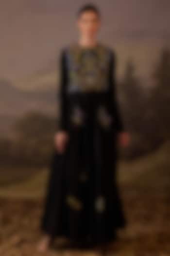 Black Cotton Silk Embroidered Party Wear Dress by Samant Chauhan at Pernia's Pop Up Shop