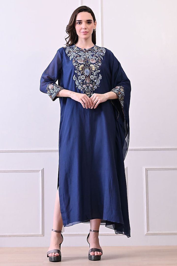 Blue Organza Embroidered Kaftan Dress by Samant Chauhan at Pernia's Pop Up Shop