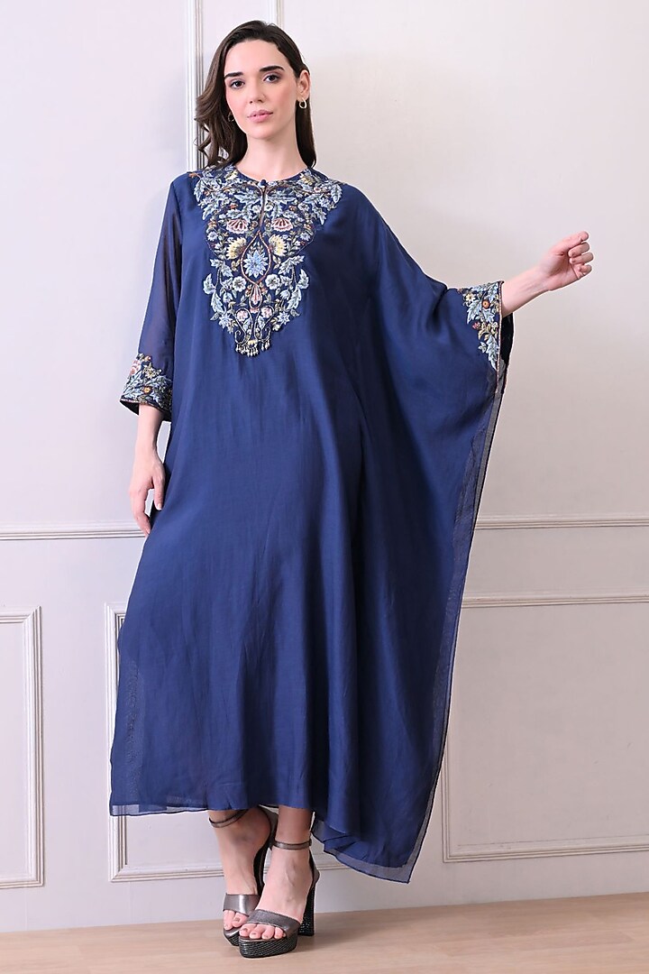 Blue Organza Embroidered Kaftan Dress by Samant Chauhan at Pernia's Pop Up Shop