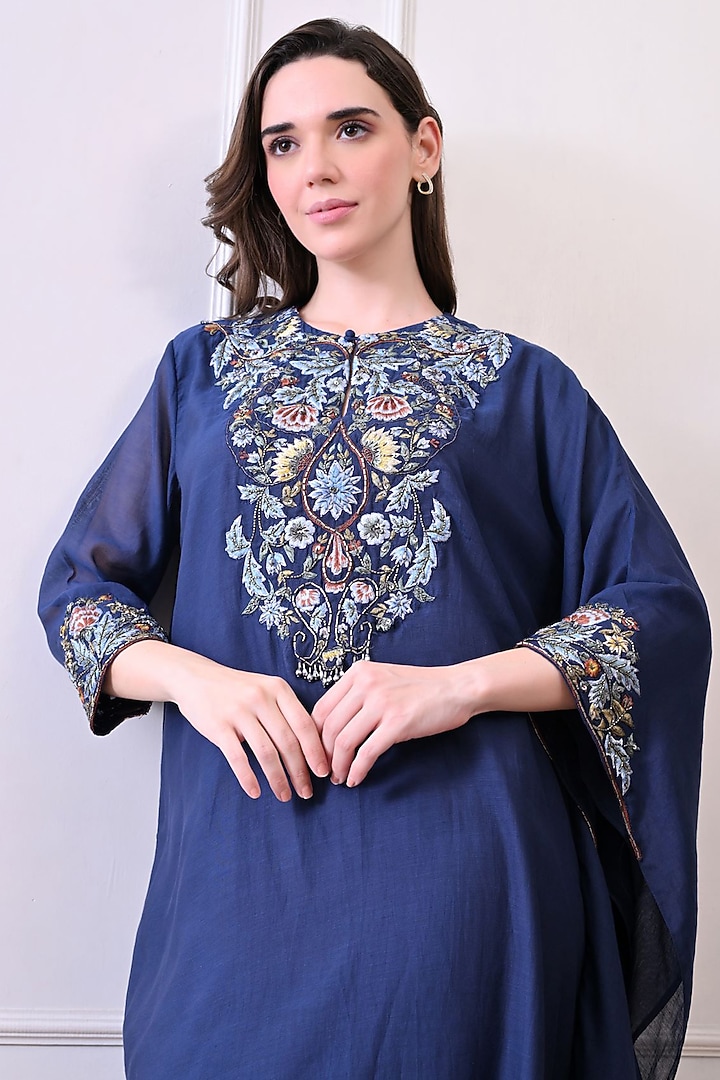 Blue Organza Embroidered Kaftan Dress by Samant Chauhan at Pernia's Pop Up Shop