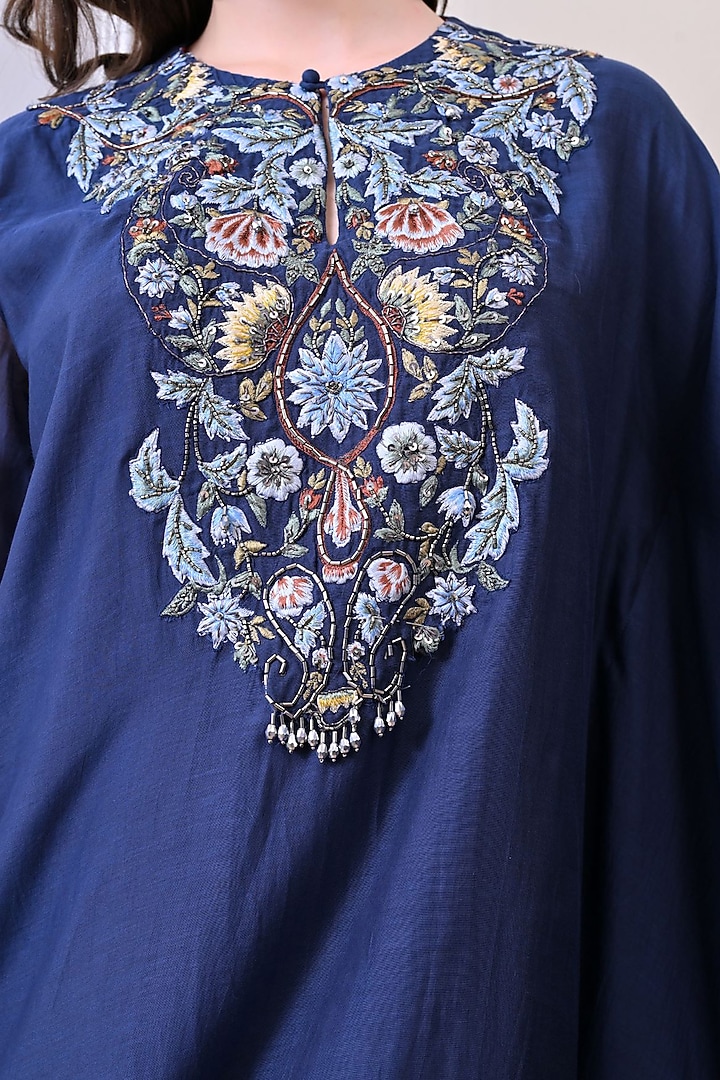 Blue Organza Embroidered Kaftan Dress by Samant Chauhan at Pernia's Pop Up Shop