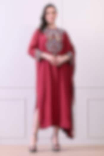 Maroon Organza Embroidered Kaftan Dress by Samant Chauhan at Pernia's Pop Up Shop