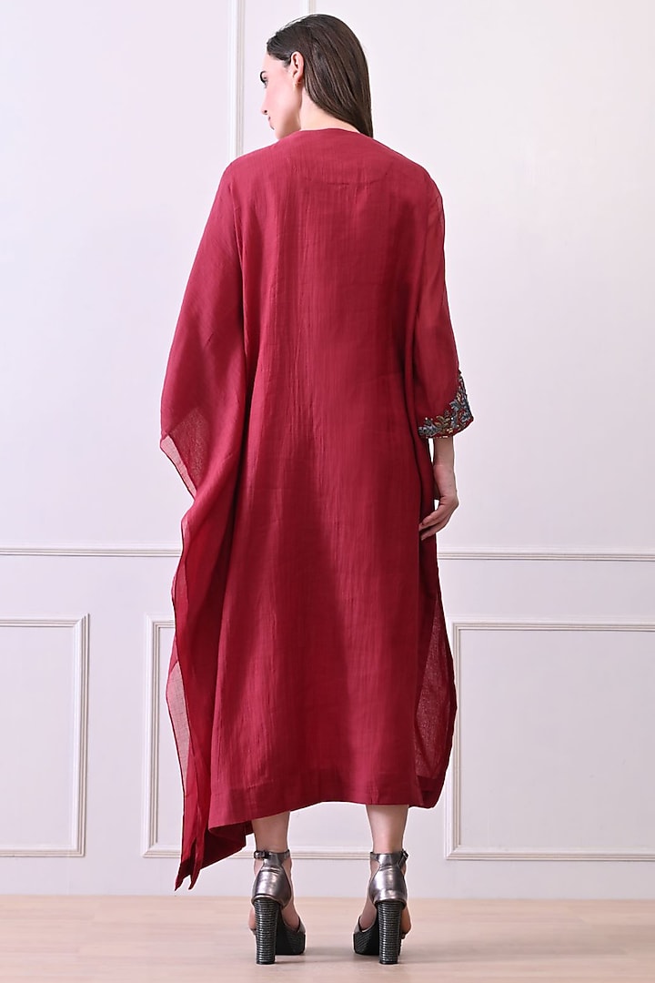 Maroon Organza Embroidered Kaftan Dress by Samant Chauhan at Pernia's Pop Up Shop