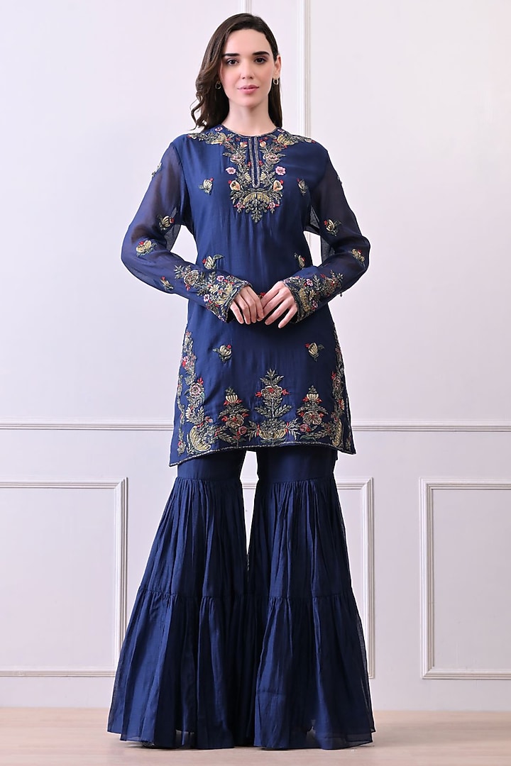 Blue Organza Wedding Sharara Set by Samant Chauhan at Pernia's Pop Up Shop