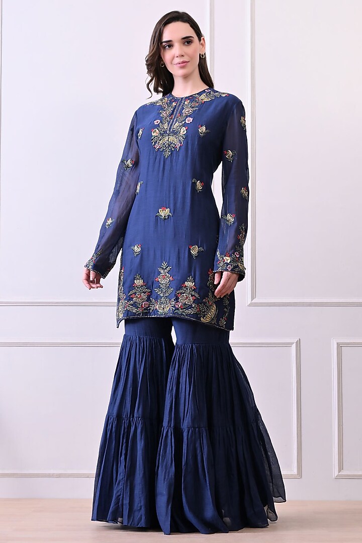 Blue Organza Wedding Sharara Set by Samant Chauhan at Pernia's Pop Up Shop
