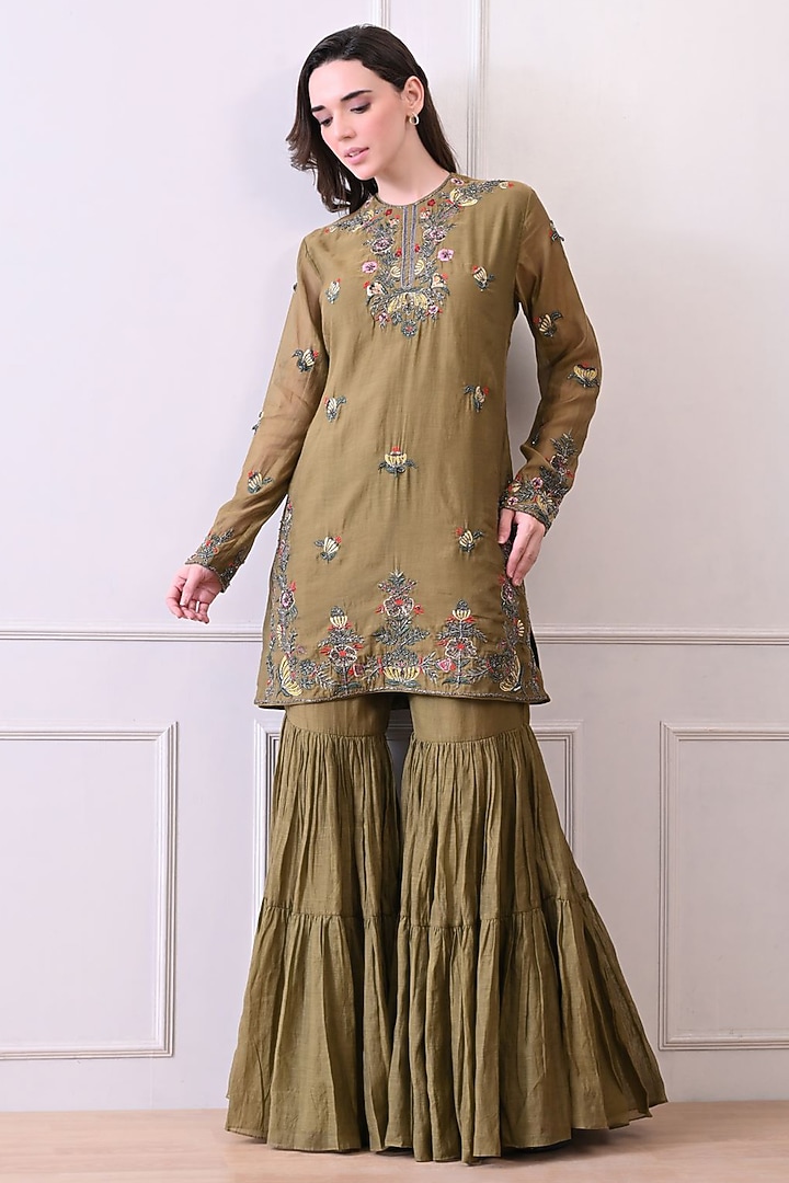 Green Organza Wedding Sharara Set by Samant Chauhan at Pernia's Pop Up Shop