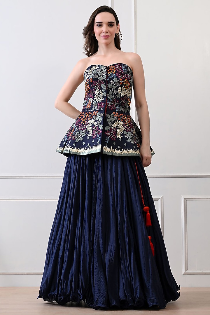 Blue Net Skirt Set by Samant Chauhan at Pernia's Pop Up Shop