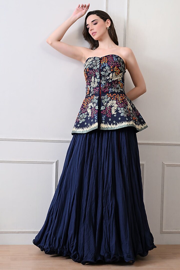 Blue Net Skirt Set by Samant Chauhan at Pernia's Pop Up Shop