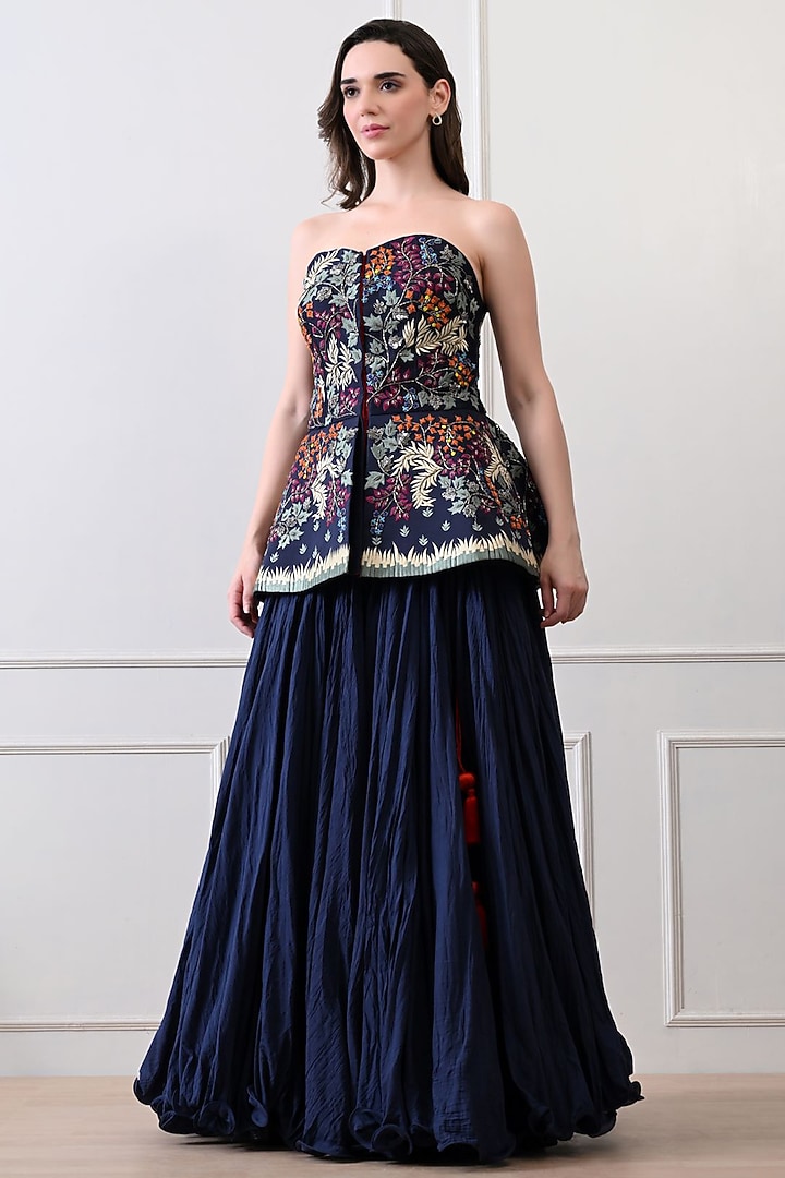 Blue Net Skirt Set by Samant Chauhan at Pernia's Pop Up Shop