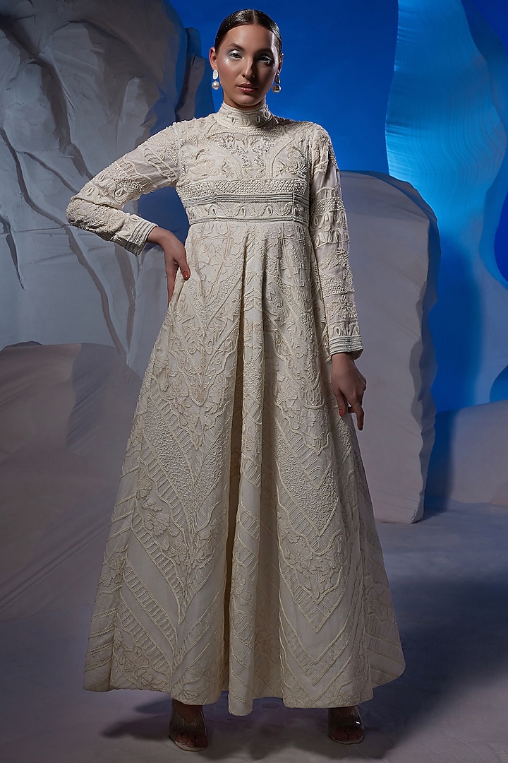 Ivory Cotton Silk & Organza Wedding Gown by Samant Chauhan at Pernia's Pop Up Shop