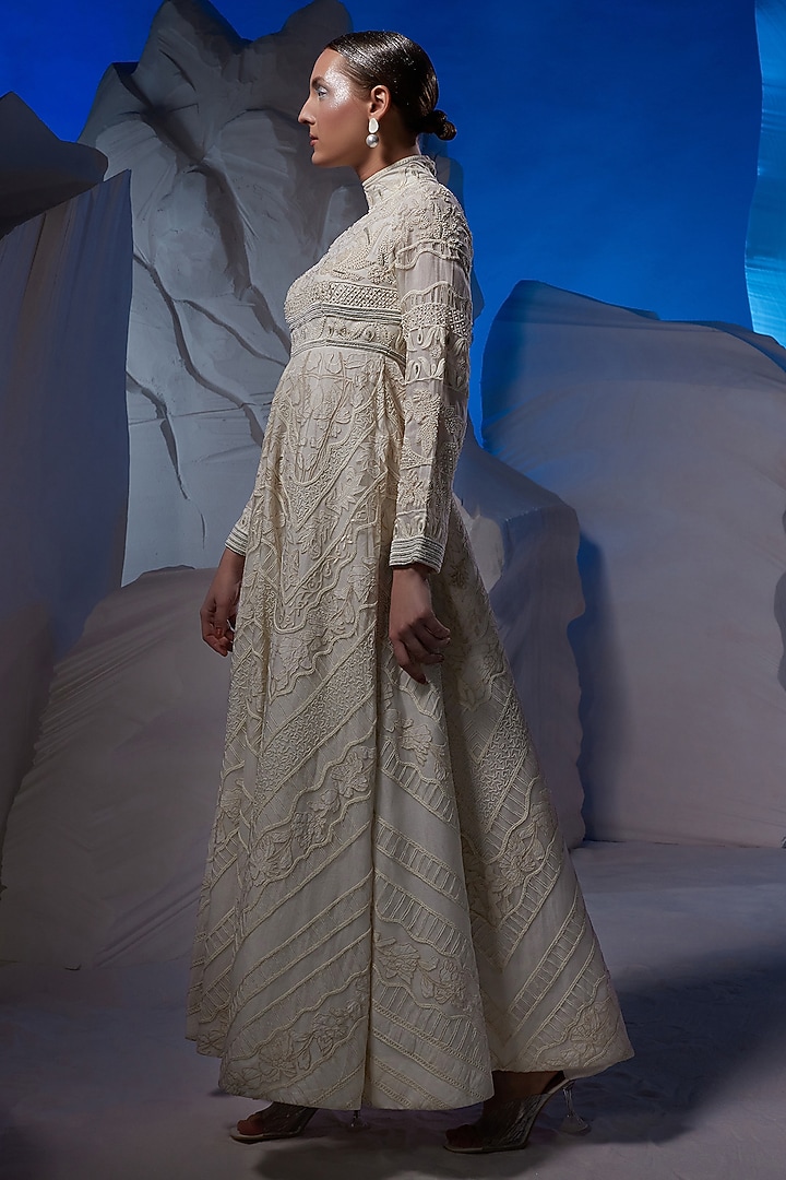 Ivory Cotton Silk & Organza Wedding Gown by Samant Chauhan at Pernia's Pop Up Shop