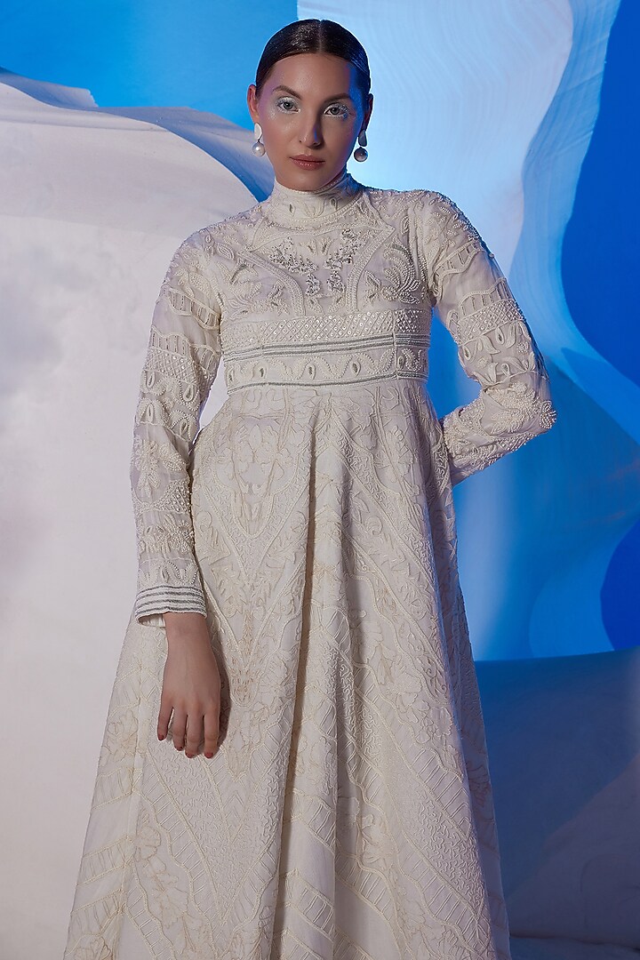 Ivory Cotton Silk & Organza Wedding Gown by Samant Chauhan at Pernia's Pop Up Shop