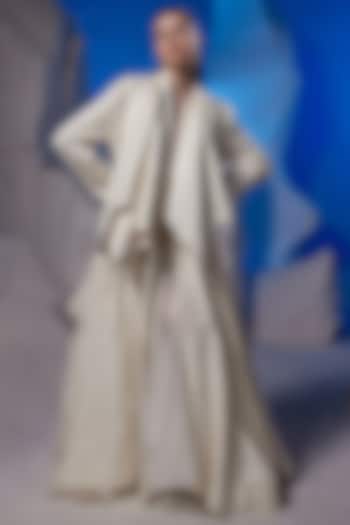 Off-White Cotton Silk Jacket by Samant Chauhan at Pernia's Pop Up Shop