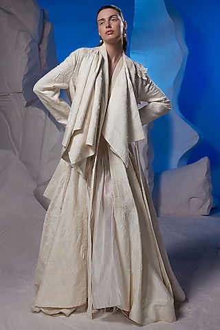 Off-White Cotton Silk Jacket by Samant Chauhan