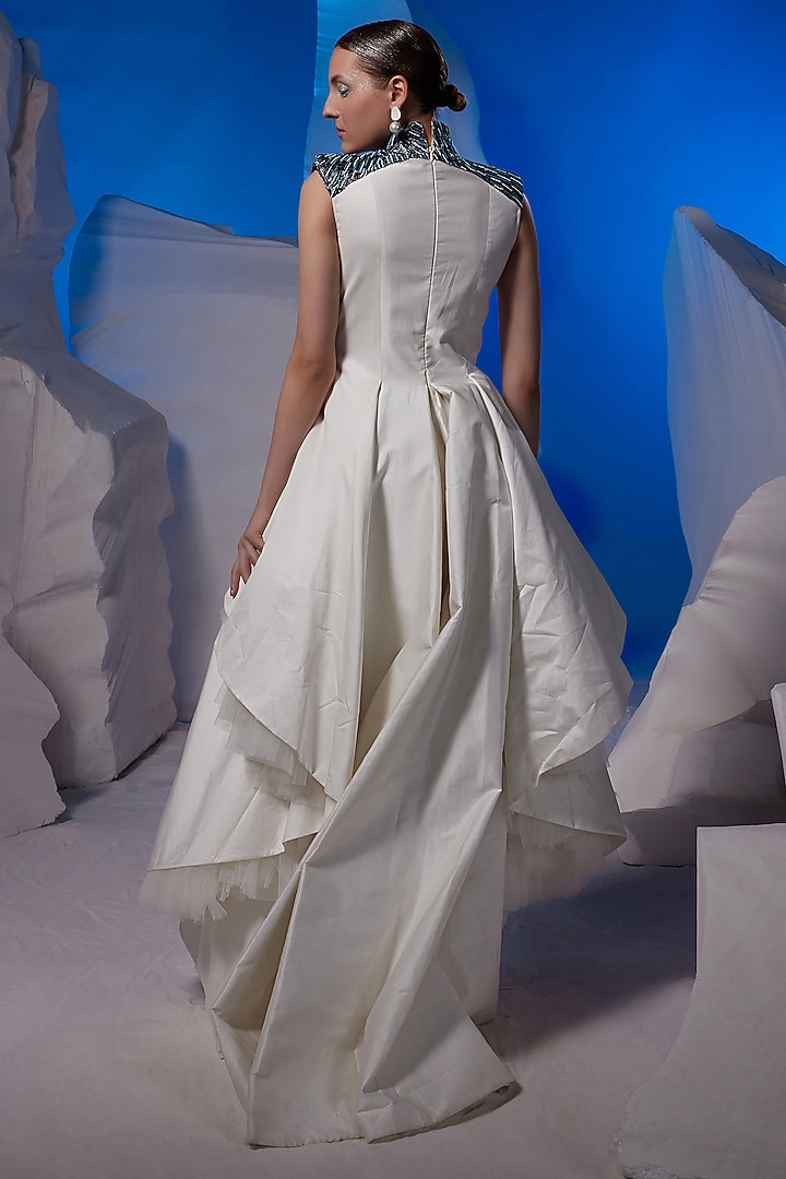 Off-White Cotton Silk & Net Maxi Party Wear Dress by Samant Chauhan at Pernia's Pop Up Shop