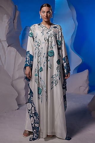 Ivory Cotton Silk Kaftan by Samant Chauhan