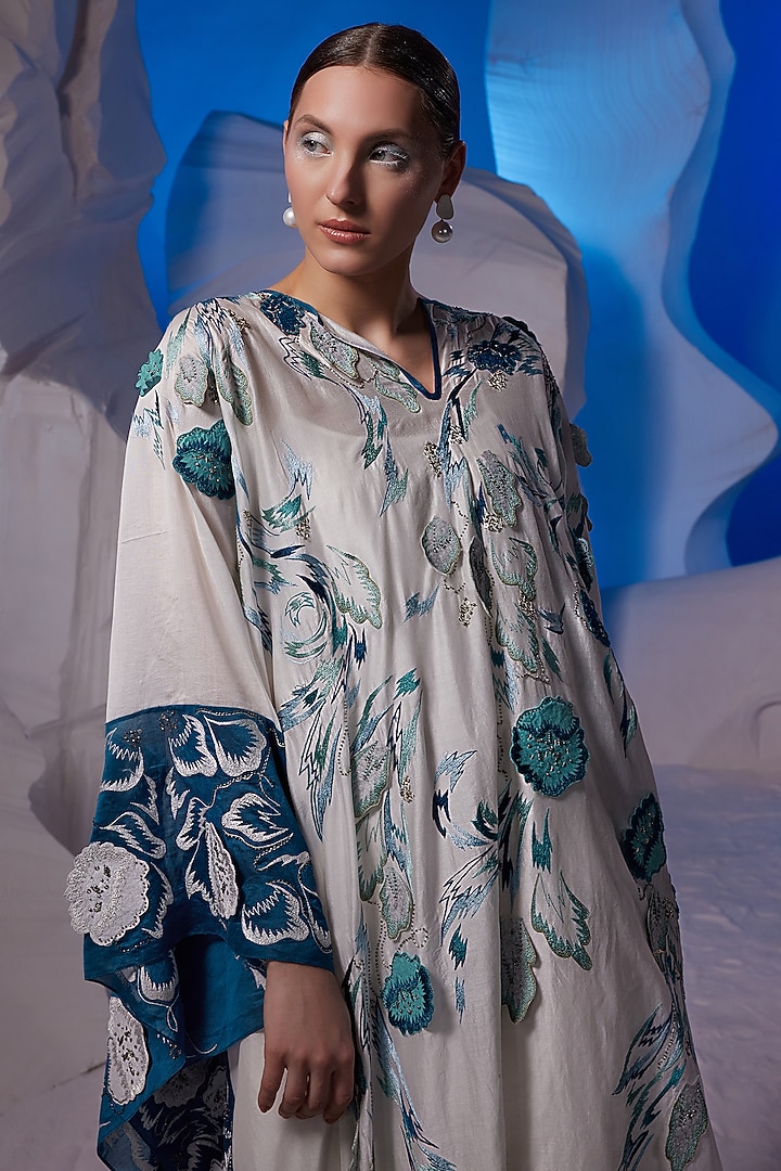 Ivory Cotton Silk Kaftan by Samant Chauhan at Pernia's Pop Up Shop
