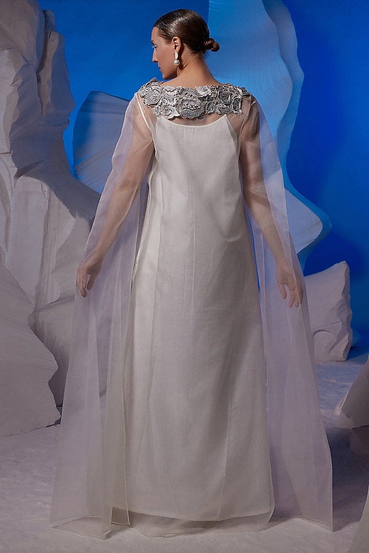 Ivory Cotton Silk & Organza Kaftan by Samant Chauhan at Pernia's Pop Up Shop