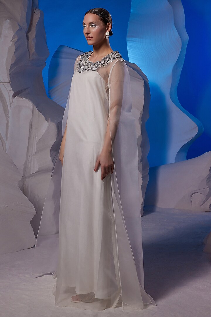 Ivory Cotton Silk & Organza Kaftan by Samant Chauhan at Pernia's Pop Up Shop
