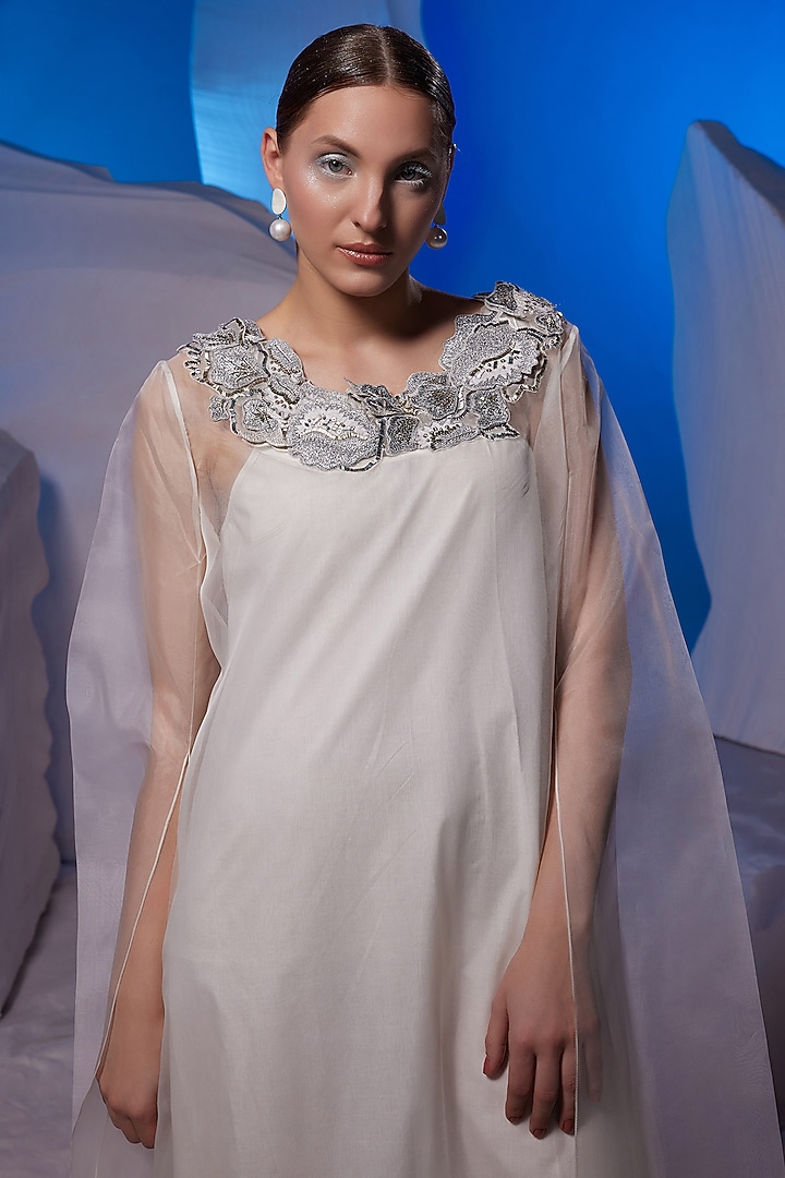 Ivory Cotton Silk & Organza Kaftan by Samant Chauhan at Pernia's Pop Up Shop