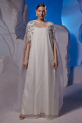 Ivory Cotton Silk & Organza Kaftan by Samant Chauhan