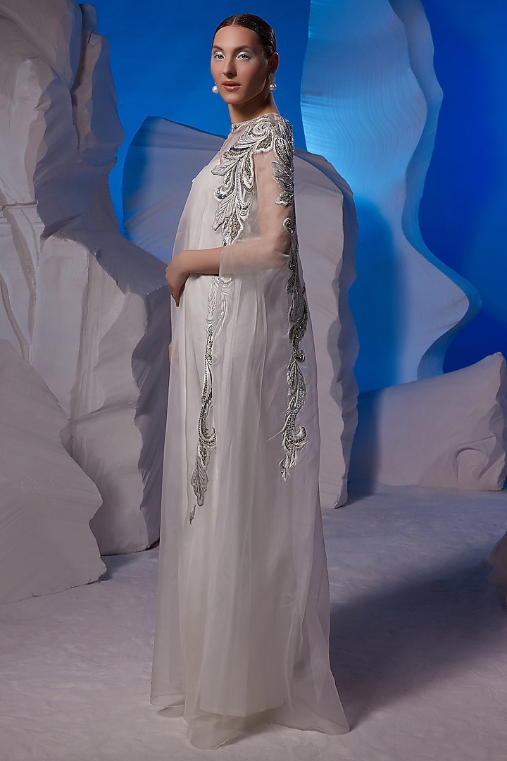 Ivory Cotton Silk & Organza Kaftan by Samant Chauhan at Pernia's Pop Up Shop