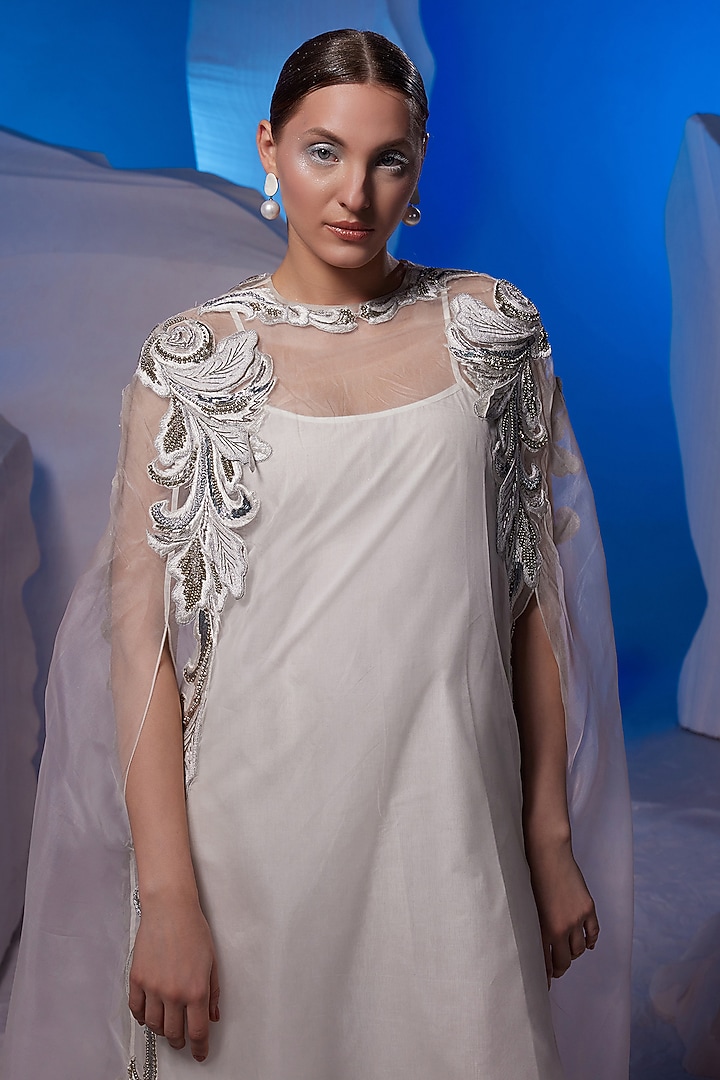 Ivory Cotton Silk & Organza Kaftan by Samant Chauhan at Pernia's Pop Up Shop