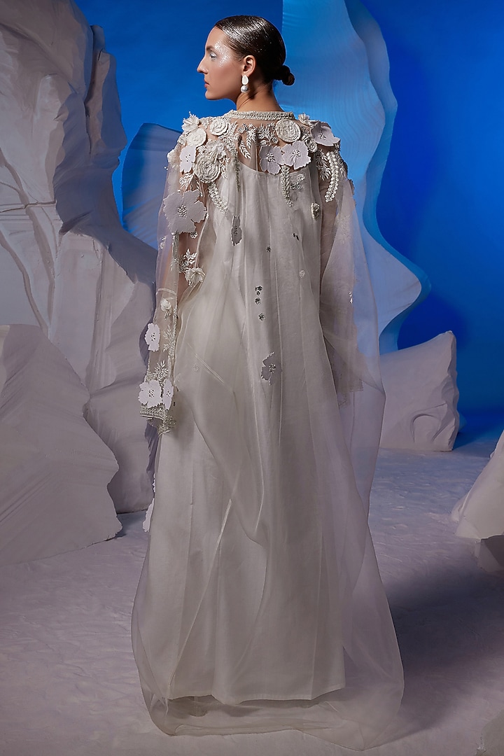 Ivory Cotton Silk & Organza Kaftan by Samant Chauhan at Pernia's Pop Up Shop