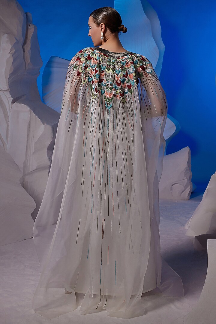 Ivory Cotton Silk & Organza Kaftan by Samant Chauhan at Pernia's Pop Up Shop