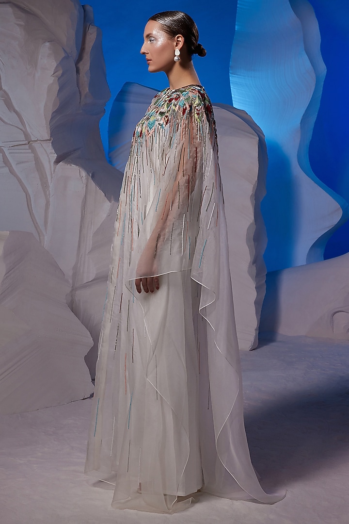 Ivory Cotton Silk & Organza Kaftan by Samant Chauhan at Pernia's Pop Up Shop