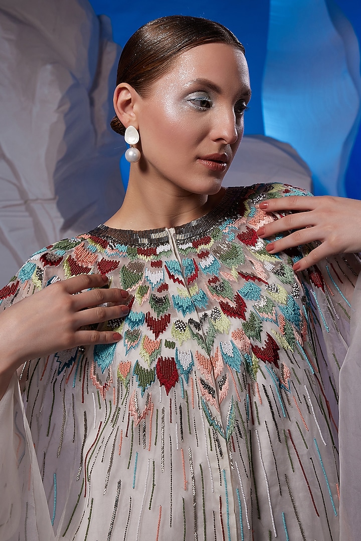 Ivory Cotton Silk & Organza Kaftan by Samant Chauhan at Pernia's Pop Up Shop