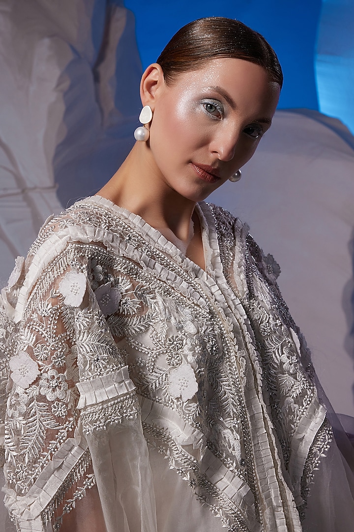 Ivory Cotton Silk & Organza Kaftan by Samant Chauhan at Pernia's Pop Up Shop