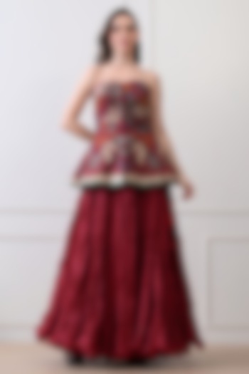 Maroon Net Skirt Set by Samant Chauhan at Pernia's Pop Up Shop