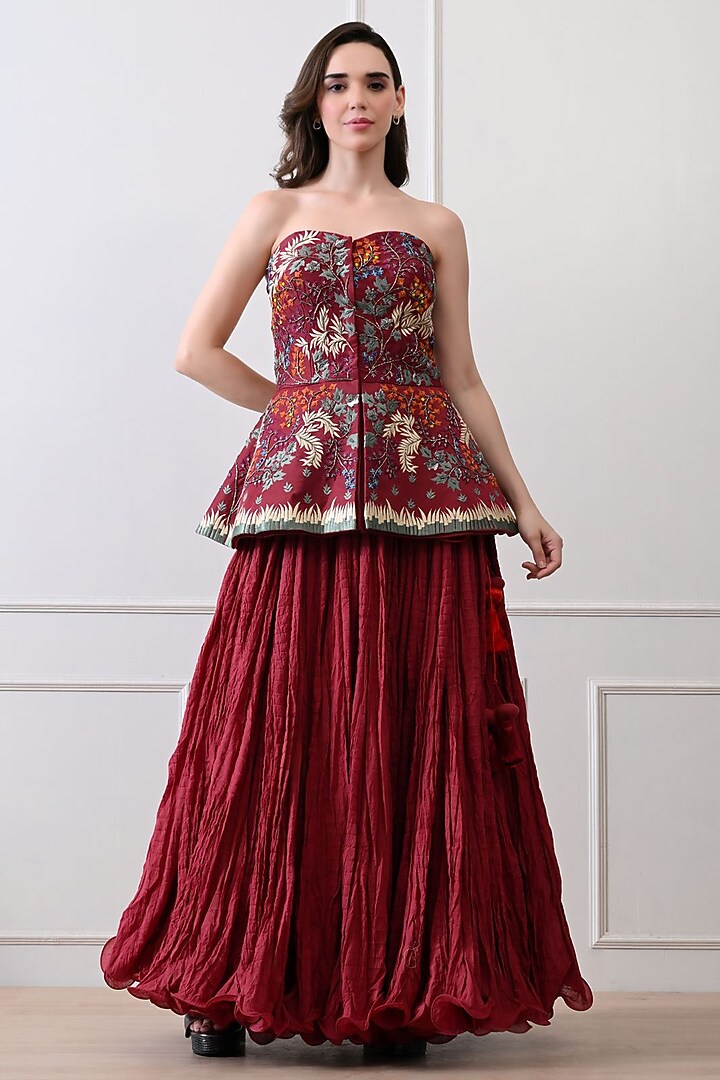 Maroon Net Skirt Set by Samant Chauhan at Pernia's Pop Up Shop