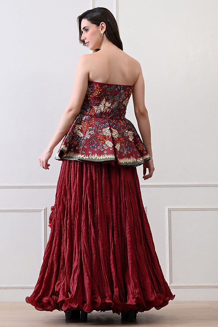 Maroon Net Skirt Set by Samant Chauhan at Pernia's Pop Up Shop